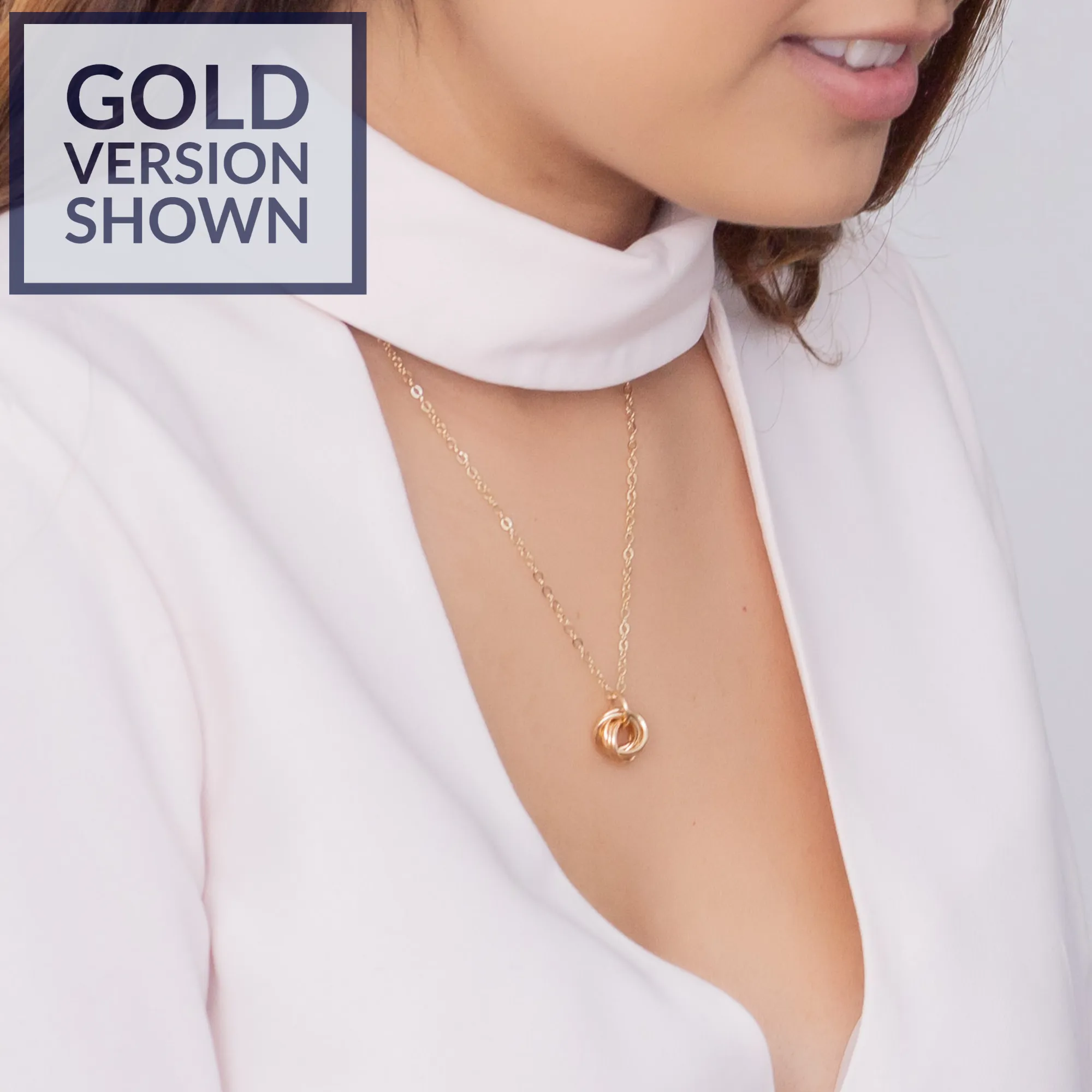 14K Yellow and Rose Gold Fill Dainty Round Love Knot Pendant Necklace in 18" or 20" Lengths