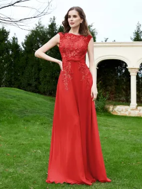 A-Line Chiffon Dress with Flower Appliqued Red Plus Size