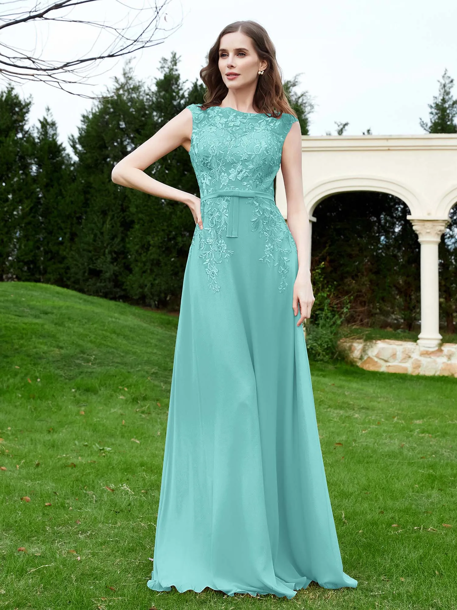 A-Line Chiffon Dress with Flower Appliqued Spa Plus Size