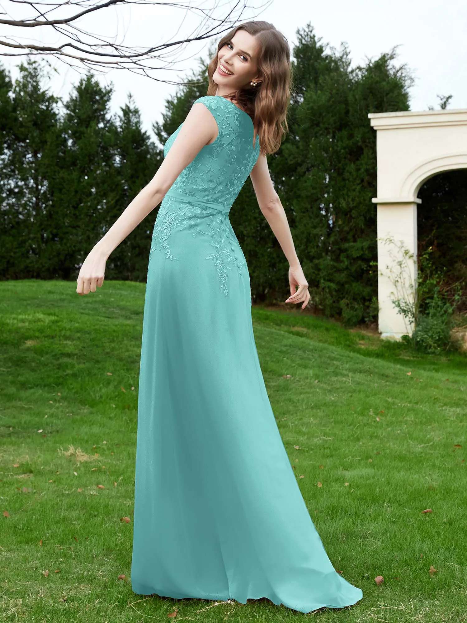 A-Line Chiffon Dress with Flower Appliqued Spa Plus Size