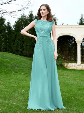 A-Line Chiffon Dress with Flower Appliqued Spa Plus Size