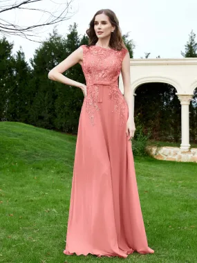 A-Line Chiffon Dress with Flower Appliqued Sunset Plus Size