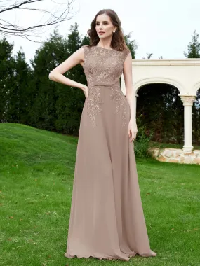 A-Line Chiffon Dress with Flower Appliqued Taupe Plus Size