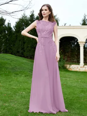 A-Line Chiffon Dress with Flower Appliqued Wisteria Plus Size