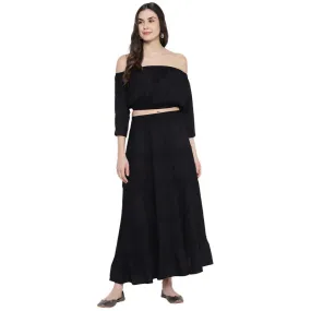 Aawari Rayon Two Piece Prom Dress For Girls and Women Black-AM083-Black
