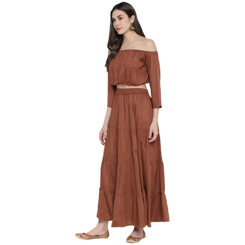 Aawari Rayon Two Piece Prom Dress For Girls and Women Coffee-AM083-Coffee