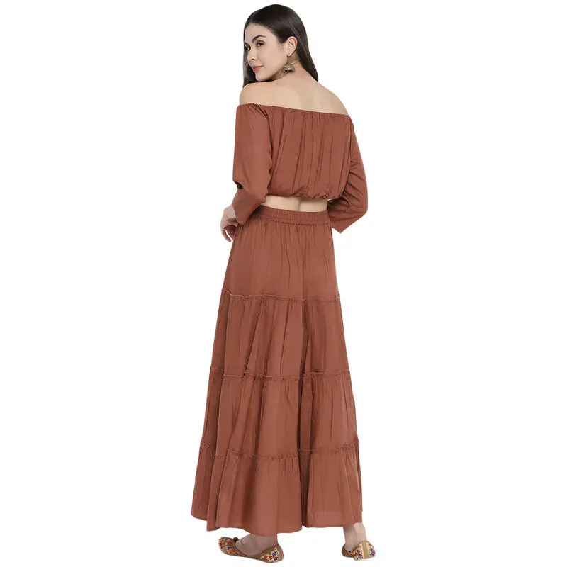 Aawari Rayon Two Piece Prom Dress For Girls and Women Coffee-AM083-Coffee