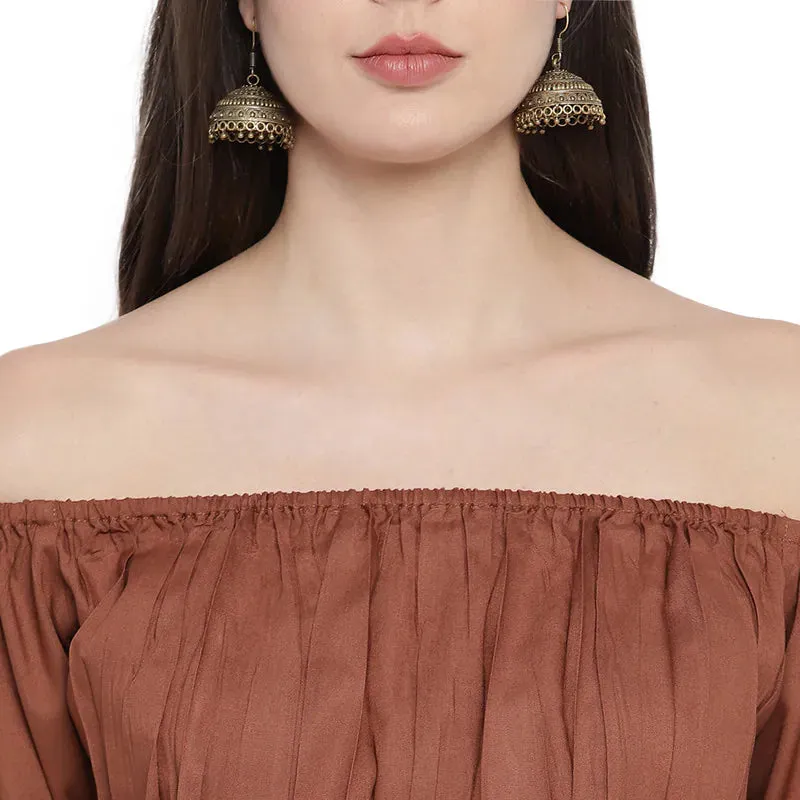 Aawari Rayon Two Piece Prom Dress For Girls and Women Coffee-AM083-Coffee