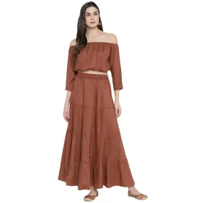 Aawari Rayon Two Piece Prom Dress For Girls and Women Coffee-AM083-Coffee
