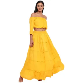 Aawari Rayon Two Piece Prom Dress For Girls and Women Mustard-AM083Mustard