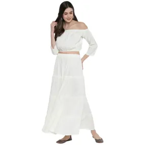 Aawari Rayon Two Piece Prom Dress For Girls and Women Off-White-AM083-Off-White