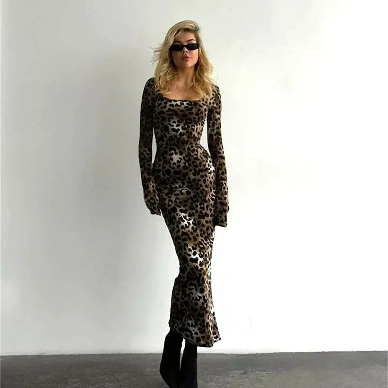 Amozae-Christmas Outfits New Year's Eve Dress Night Out Club Dresses cute winter outfits Rowena Leopard Print Long Dress