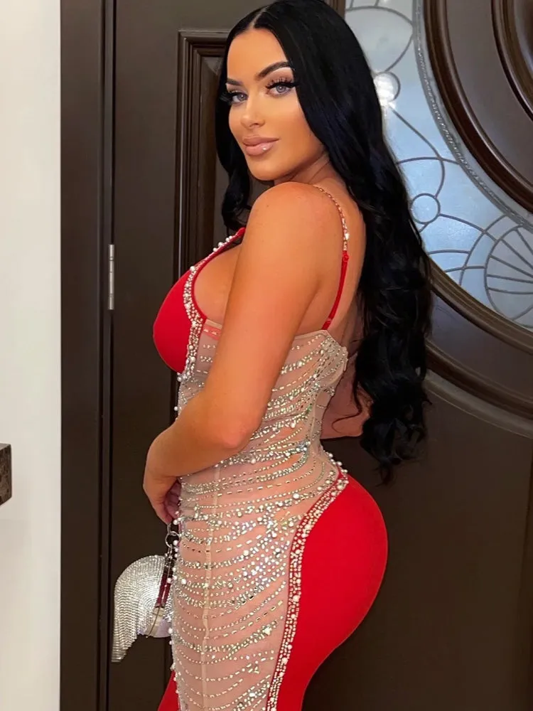 Amozae-nye outfits back to school dress  Rhinestone Mesh Cutout One Shoulder Mini Dress