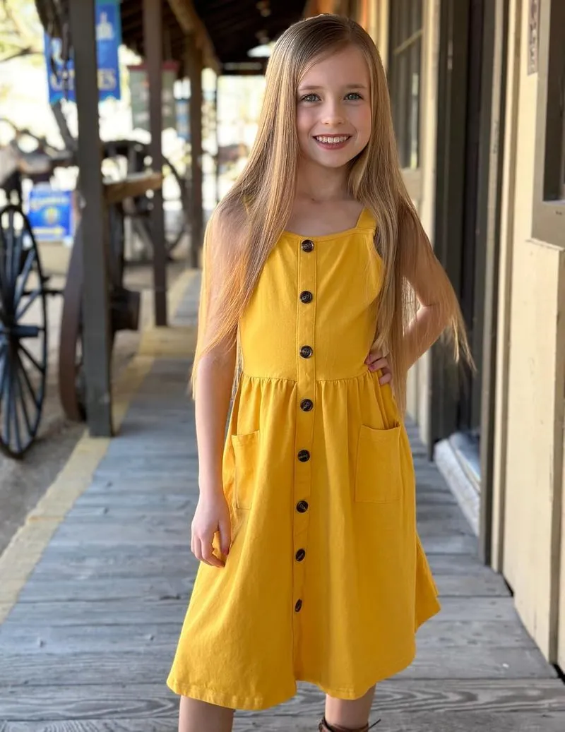 Arshiner Girl's Spaghetti Strap Button Down Midi Sleeveless Sundress