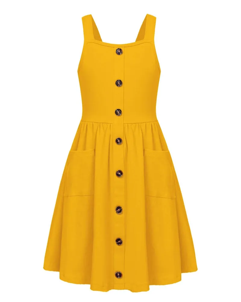 Arshiner Girl's Spaghetti Strap Button Down Midi Sleeveless Sundress