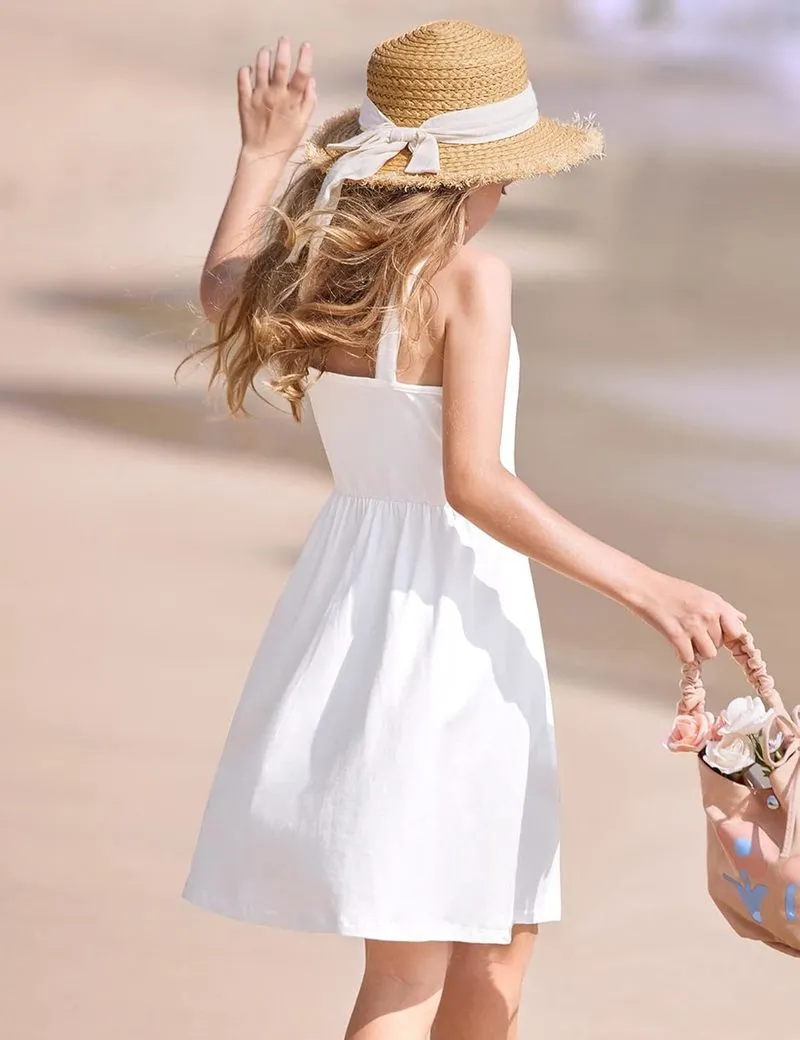 Arshiner Girl's Spaghetti Strap Button Down Midi Sleeveless Sundress