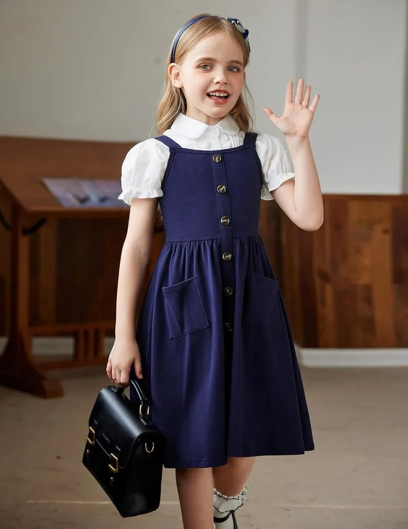 Arshiner Girl's Spaghetti Strap Button Down Midi Sleeveless Sundress