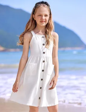 Arshiner Girl's Spaghetti Strap Button Down Midi Sleeveless Sundress