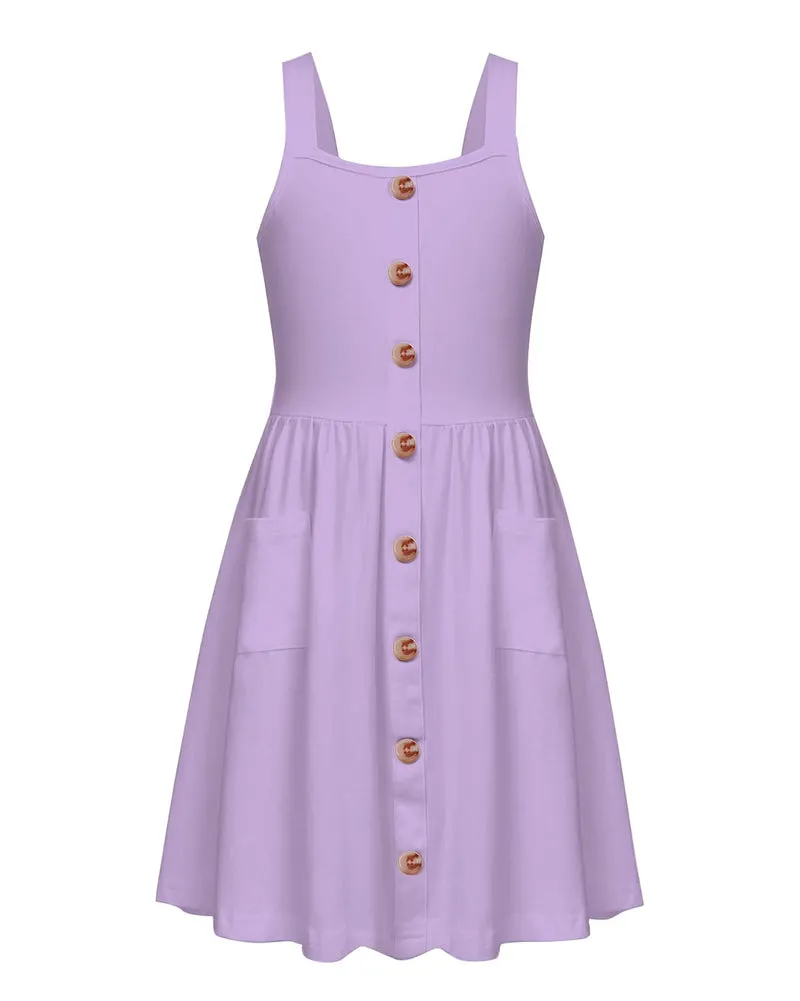 Arshiner Girl's Spaghetti Strap Button Down Midi Sleeveless Sundress