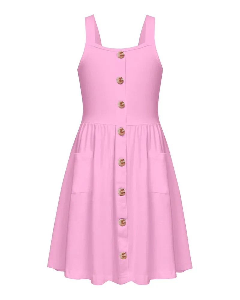 Arshiner Girl's Spaghetti Strap Button Down Midi Sleeveless Sundress