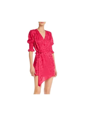 ART DEALER Womens Pink Elbow Sleeve Surplice Neckline Short Wear To Work Wrap Dress