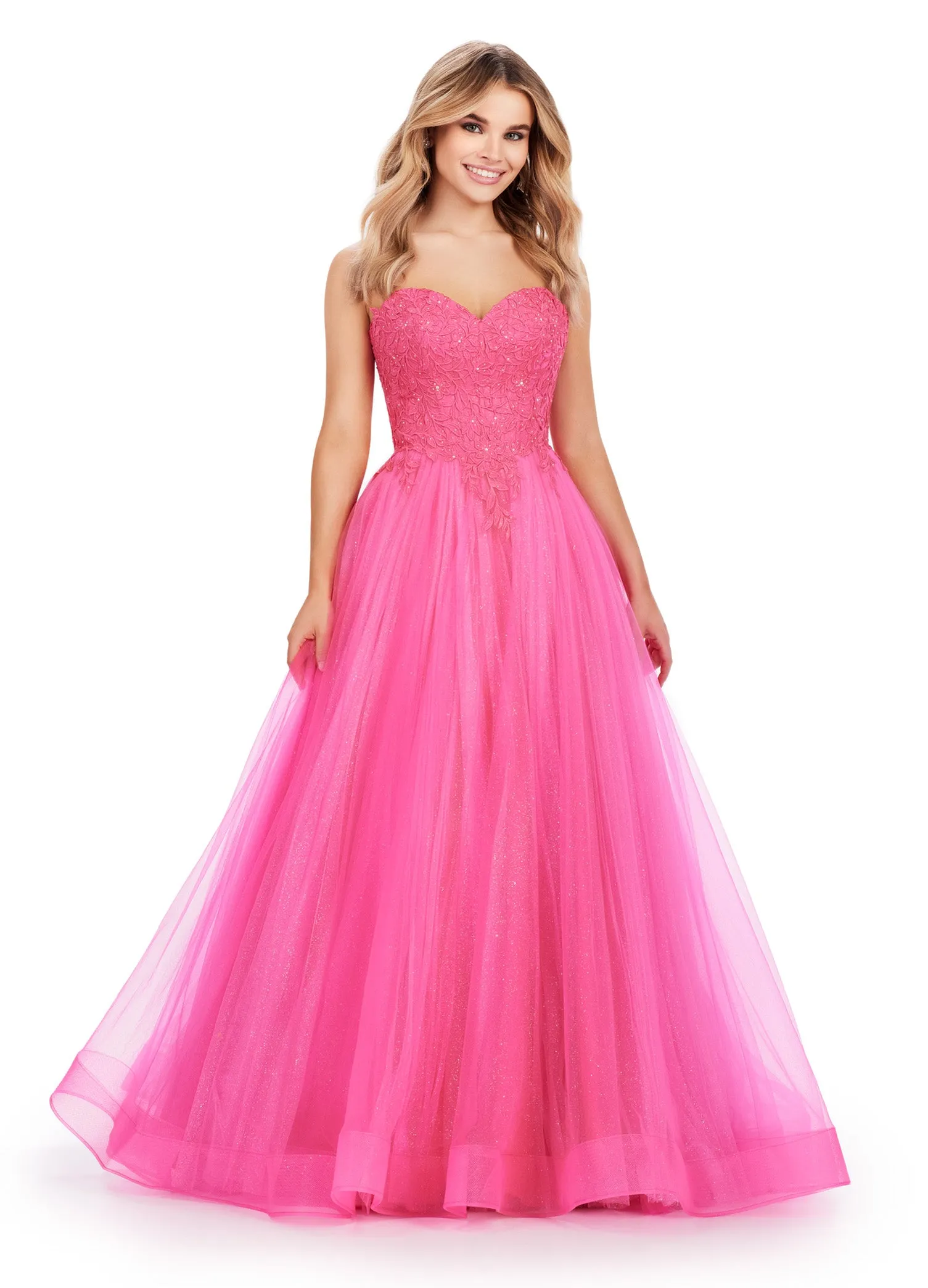 Ashley Lauren 11518 Long Prom Dress Corset Glitter Tulle Ball Gown Plus Size Sweetheart Neckline Formal Pageant Gown