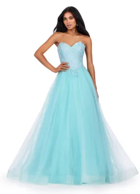 Ashley Lauren 11518 Long Prom Dress Corset Glitter Tulle Ball Gown Plus Size Sweetheart Neckline Formal Pageant Gown