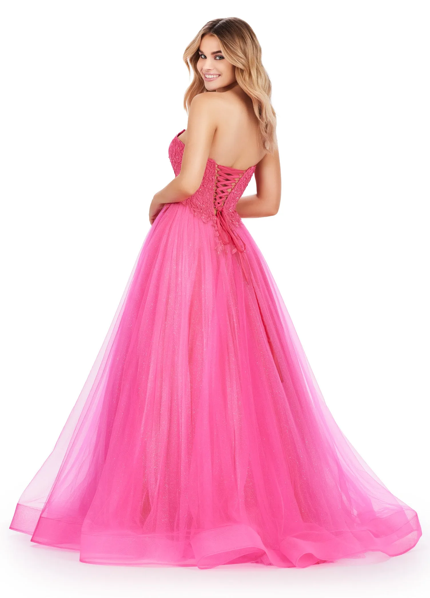 Ashley Lauren 11518 Long Prom Dress Corset Glitter Tulle Ball Gown Plus Size Sweetheart Neckline Formal Pageant Gown