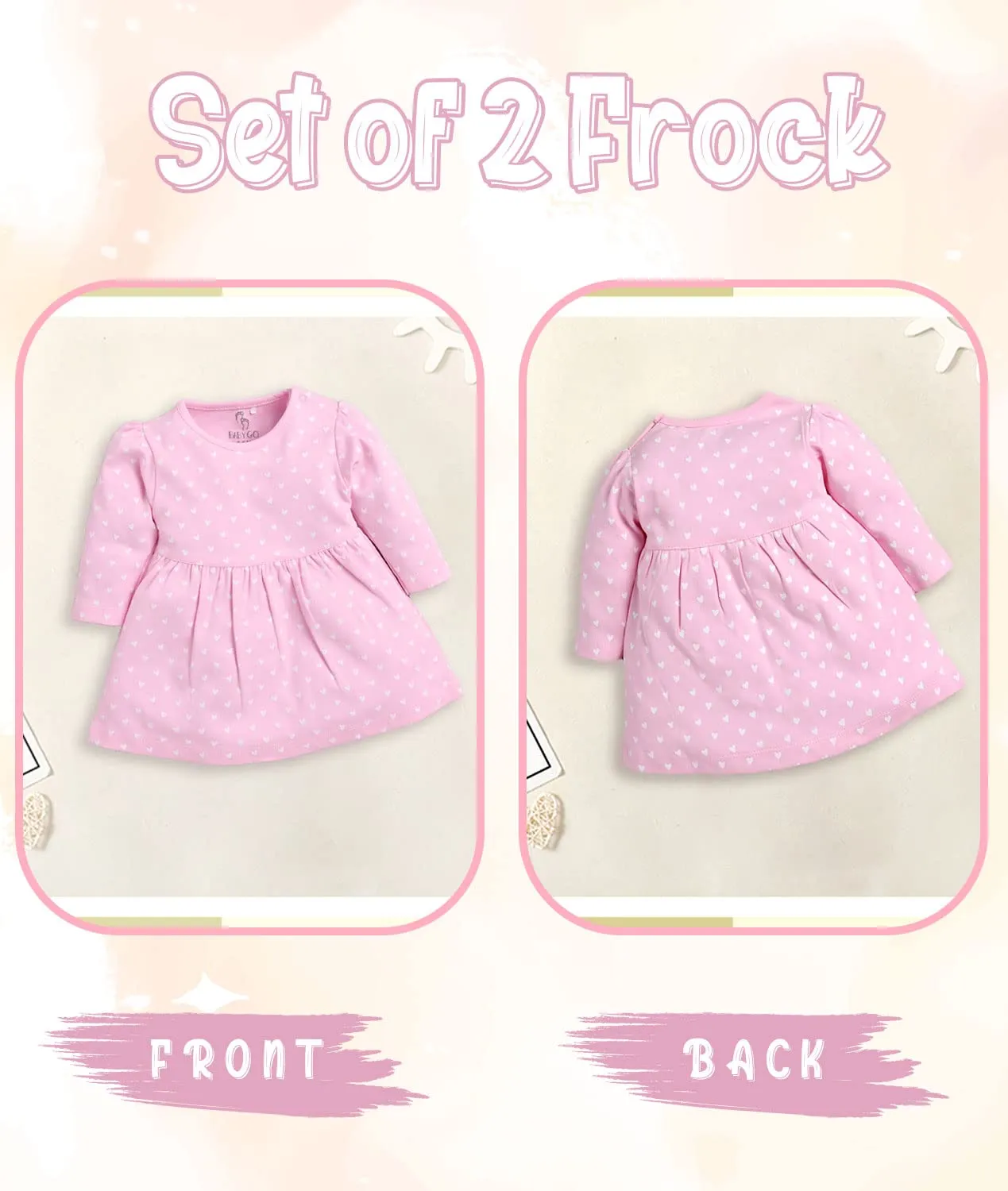 BabyGo Full Sleeve Regular Round Neck A Line Frocks for Baby Girls (Pack of 2) Pink