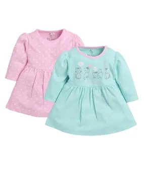 BabyGo Full Sleeve Regular Round Neck A Line Frocks for Baby Girls (Pack of 2) Pink