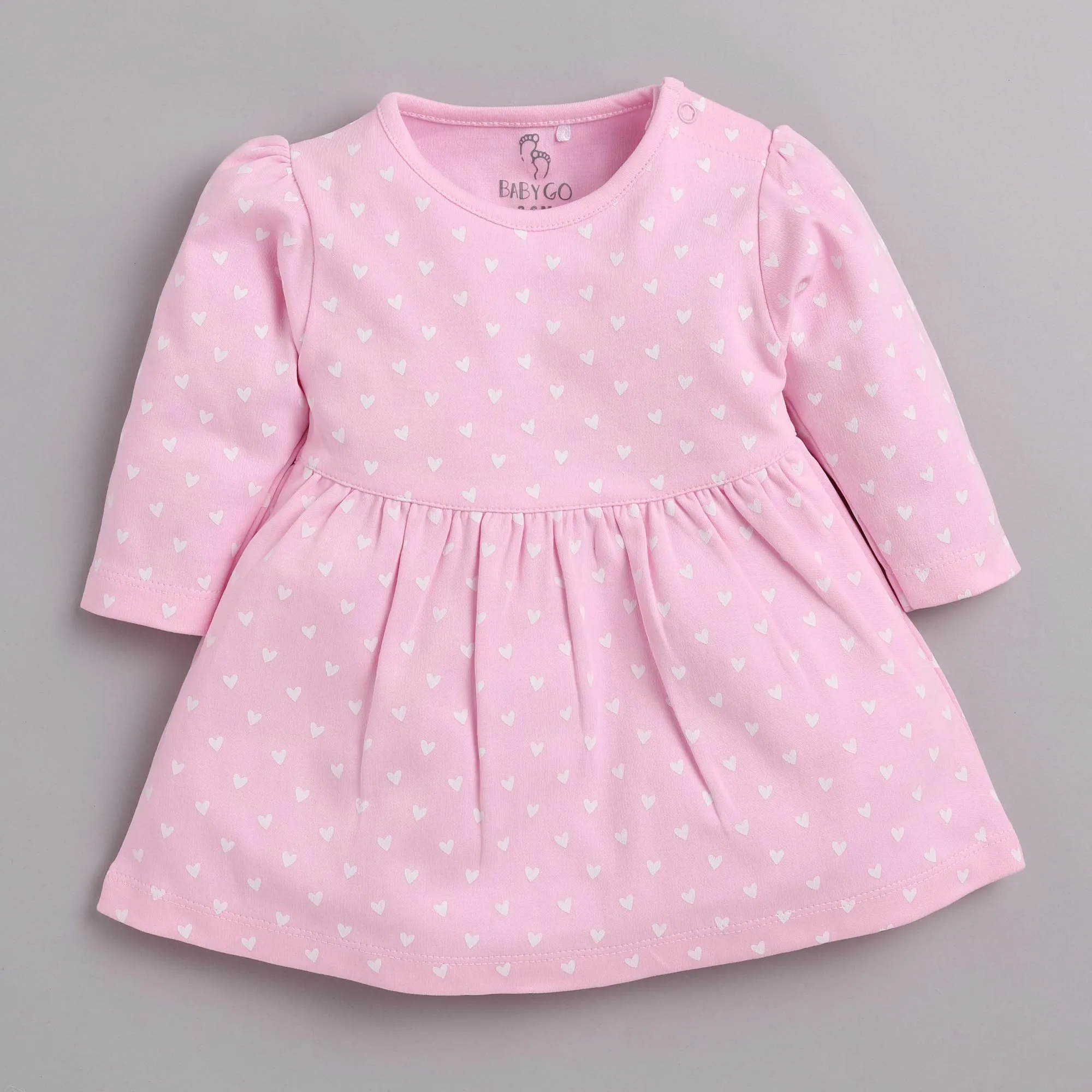 BabyGo Full Sleeve Regular Round Neck A Line Frocks for Baby Girls (Pack of 2) Pink