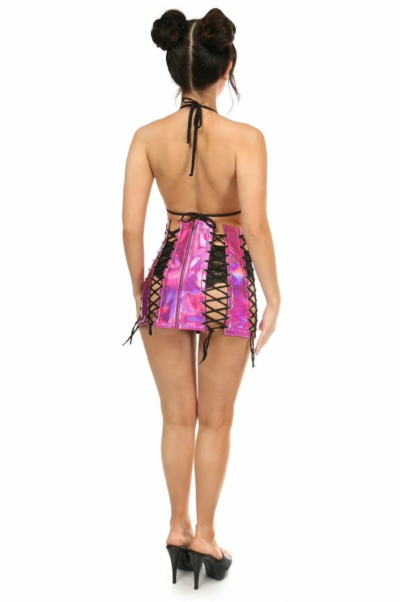 Barbie Style Fuchsia Holo Lace-Up Skirt by Daisy Corsets in Size S, M, L, XL, 2X, 3X, 4X, 5X, or 6X