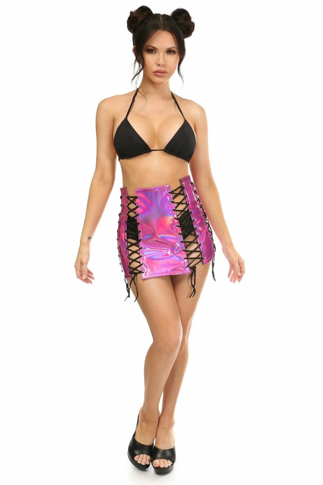 Barbie Style Fuchsia Holo Lace-Up Skirt by Daisy Corsets in Size S, M, L, XL, 2X, 3X, 4X, 5X, or 6X