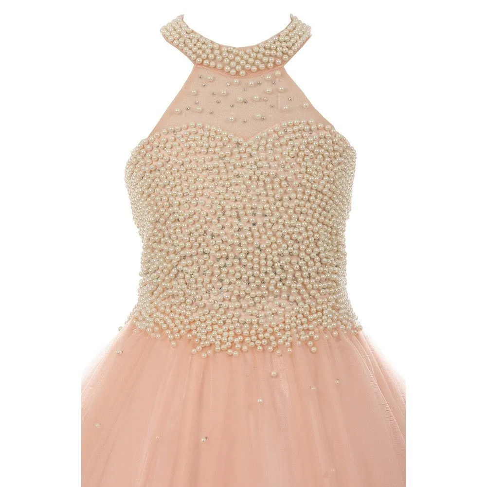 Big Girls Blush Dazzling Halter Neck Party Tulle Junior Bridesmaid Dress 8-16