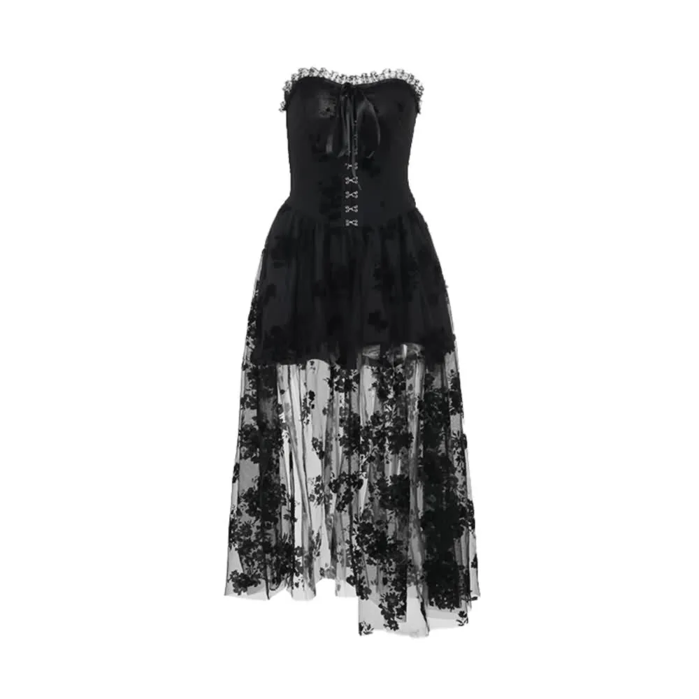 Black Gothic Strapless Lace Overlay Corset Dress