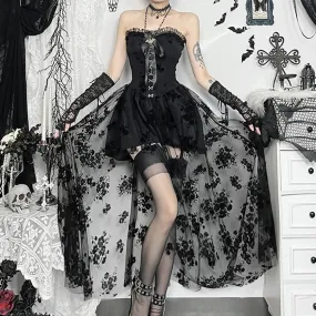 Black Gothic Strapless Lace Overlay Corset Dress
