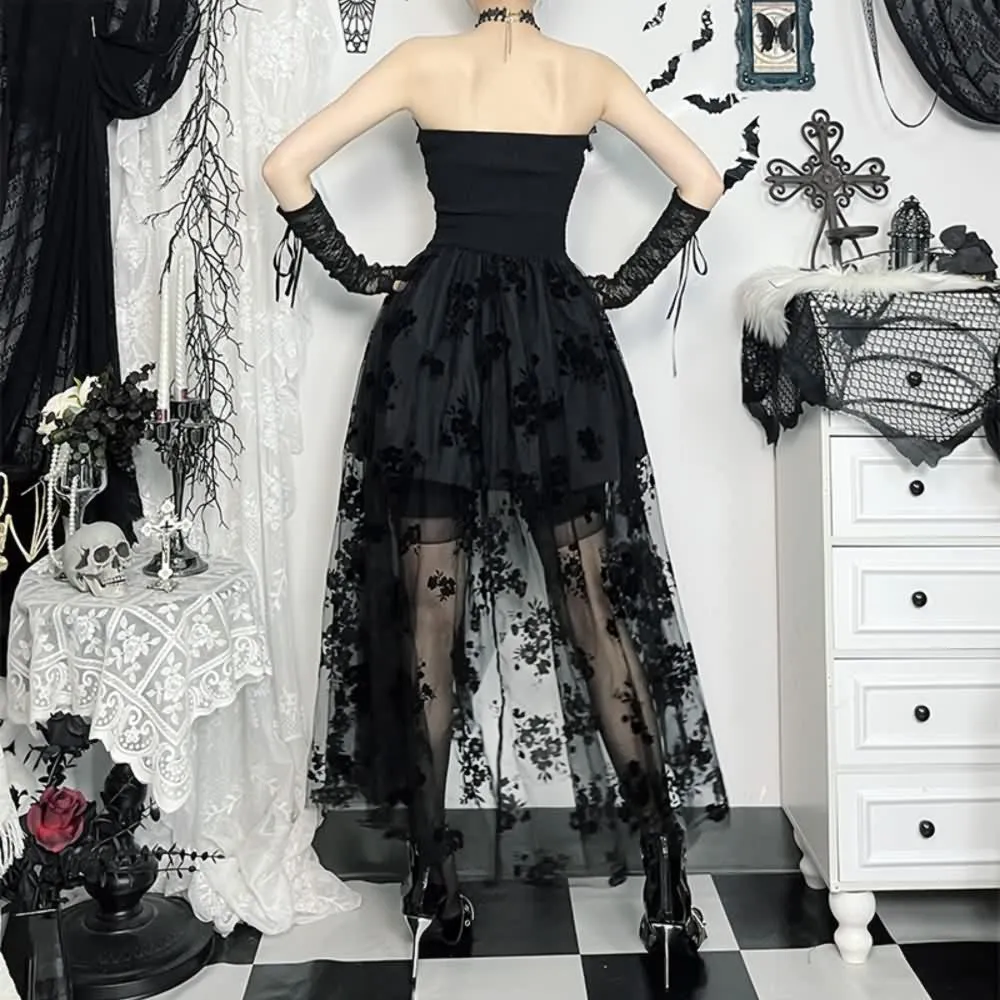 Black Gothic Strapless Lace Overlay Corset Dress