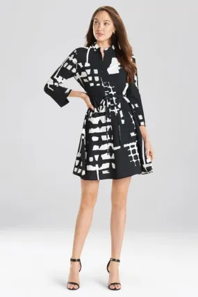 Block Print Crepe Shirt Dress
