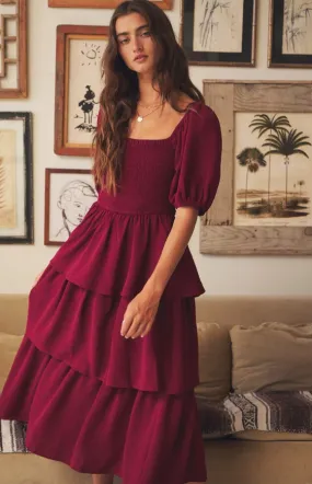 Bordeaux Dream Ruffle Midi Dress