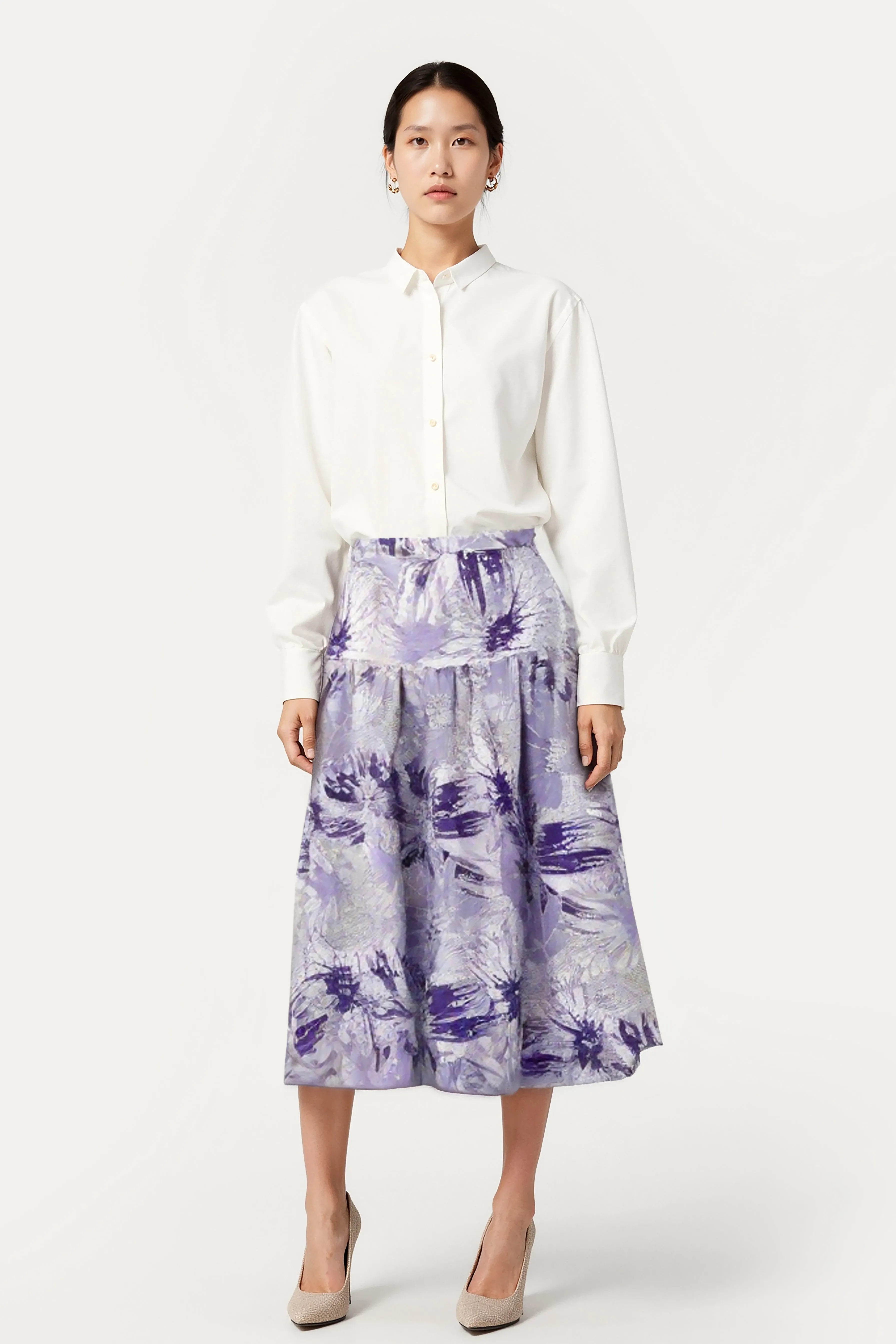 Brocade Tiered Midi Skirt