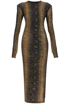 brown slim fit long python effect dress KK4243PLC27302 PYTHON