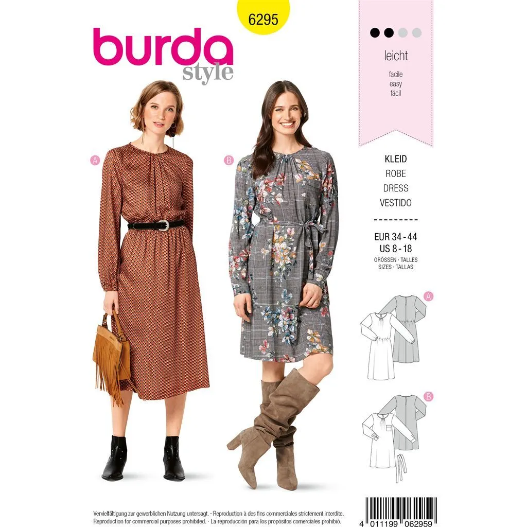 Burda Style Pattern B6295 Misses' Long Sleeve Dresses in Two Lengths