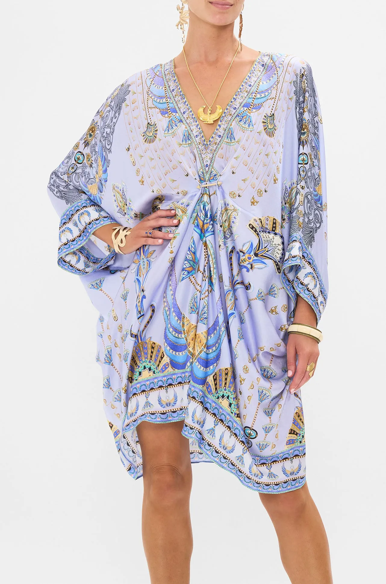 Camilla - Under Scarab Skies Pierced V Neck Short Kaftan