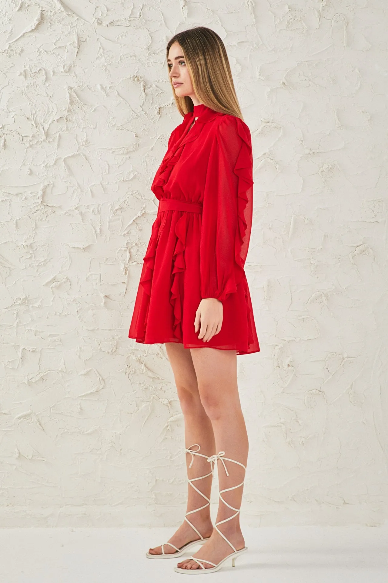 Chiffon Ruffled V Mini Dress