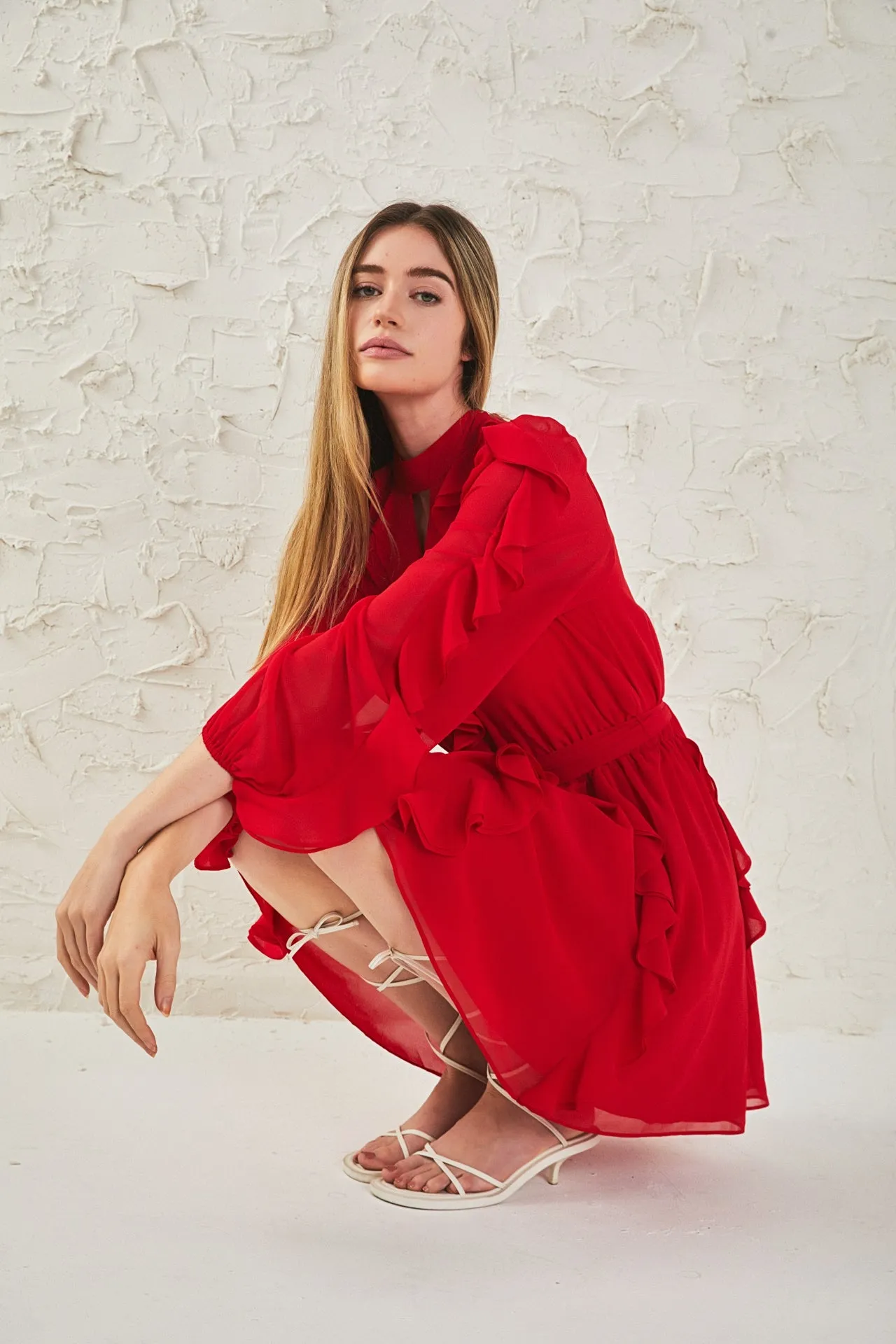 Chiffon Ruffled V Mini Dress