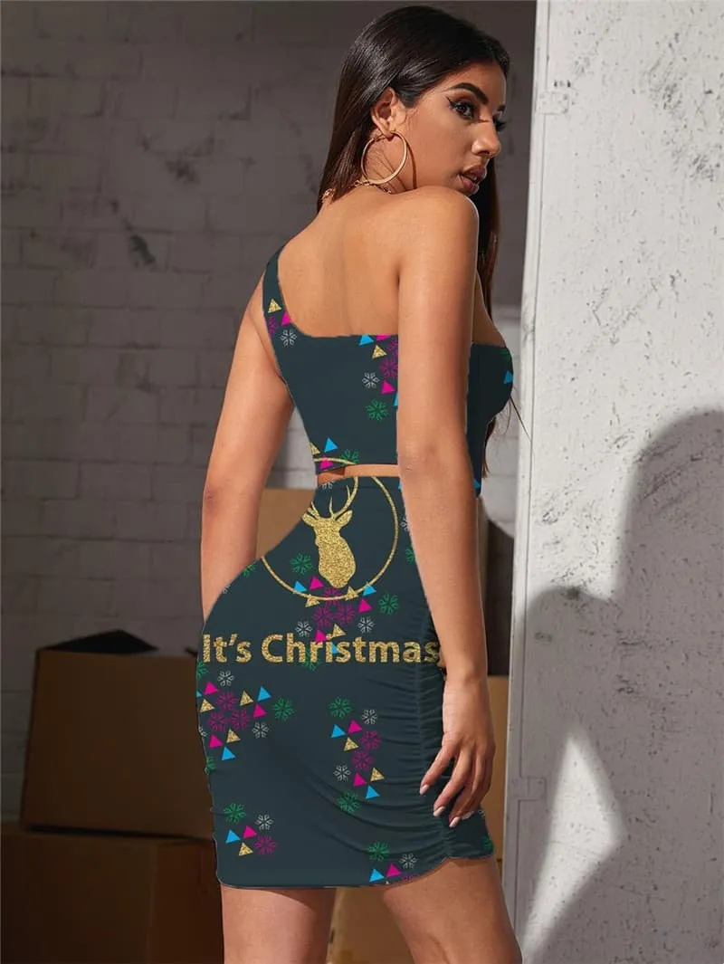 Christmas Dresses Women Deer Hollow out Dresses Animal Pleating Snowflake 3d Print