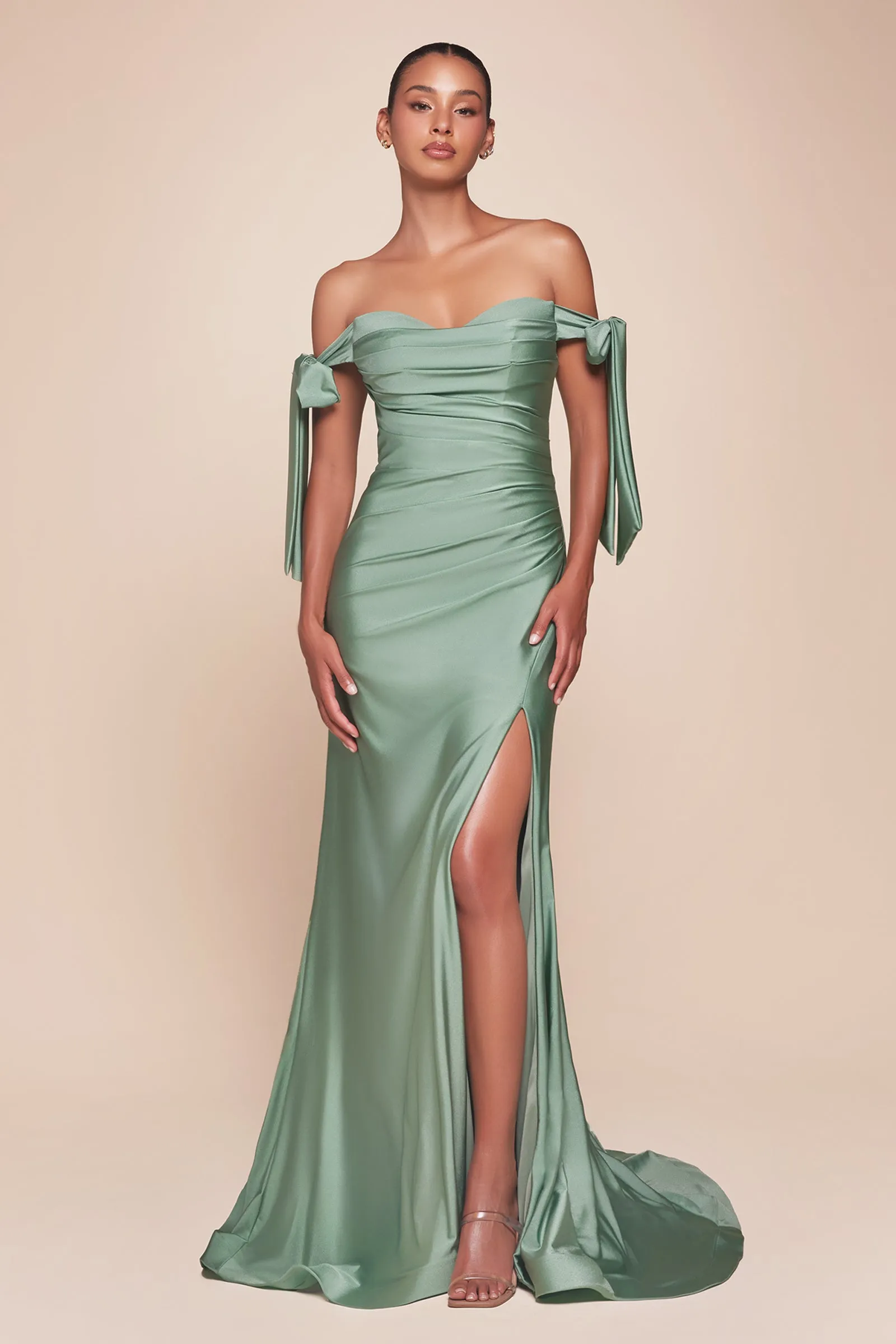 CINDERELLA DIVINE CD943 Stretch Jersey Off-Shoulder Fitted Dress