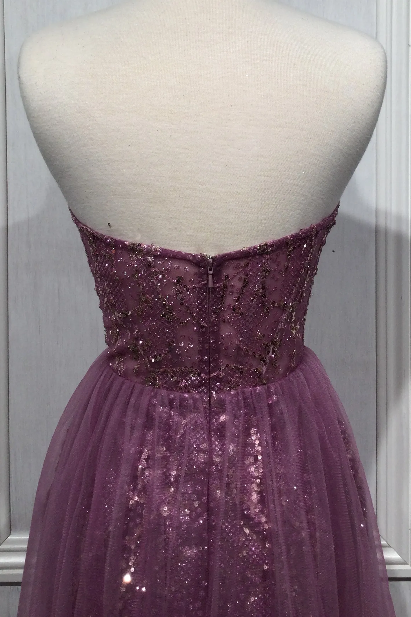 CINDERELLA DIVINE J845 Fitted Strapless Gown with Tulle Overskirt