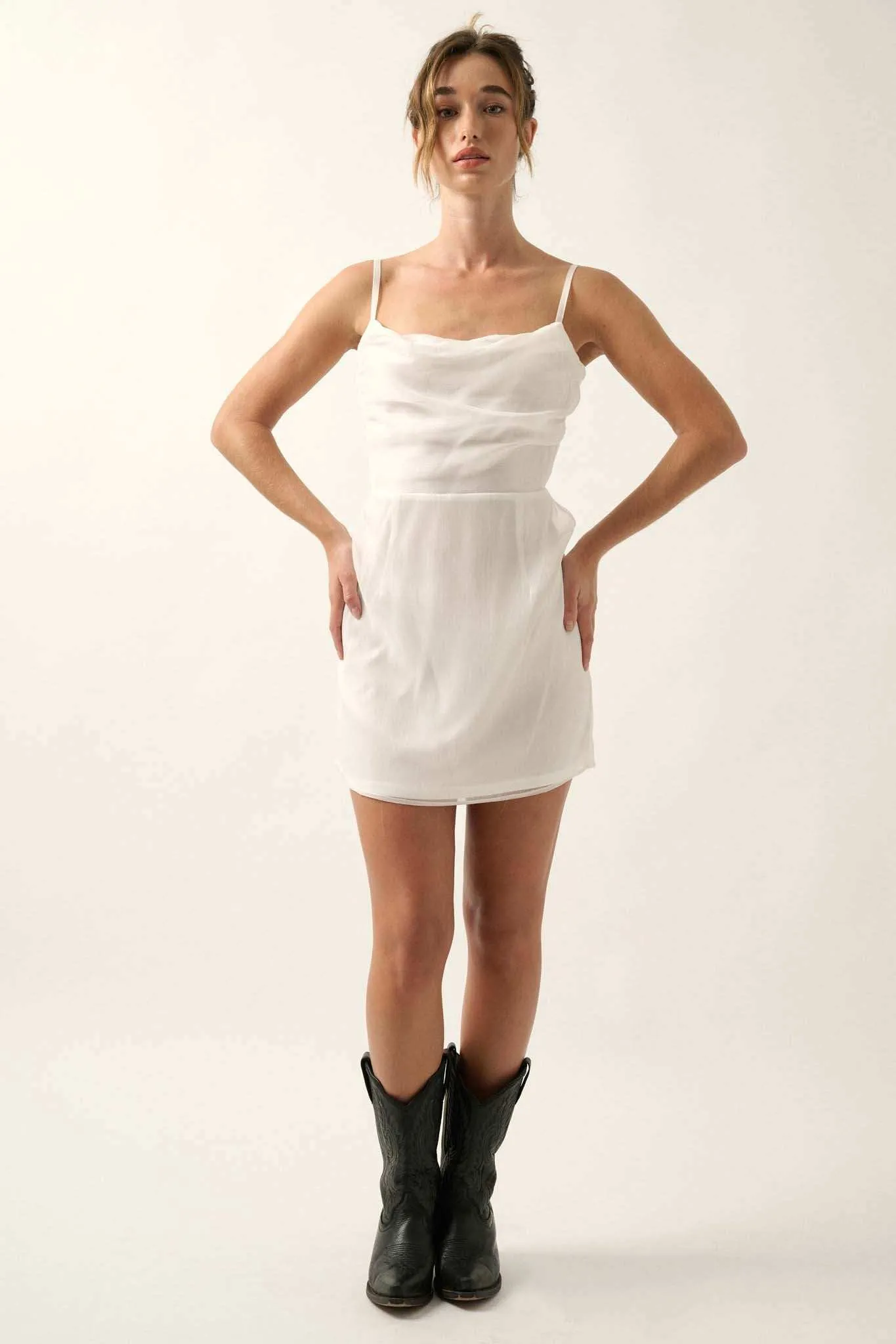 Cocktail Hour Layered Chiffon Cowl Neck Mini Dress