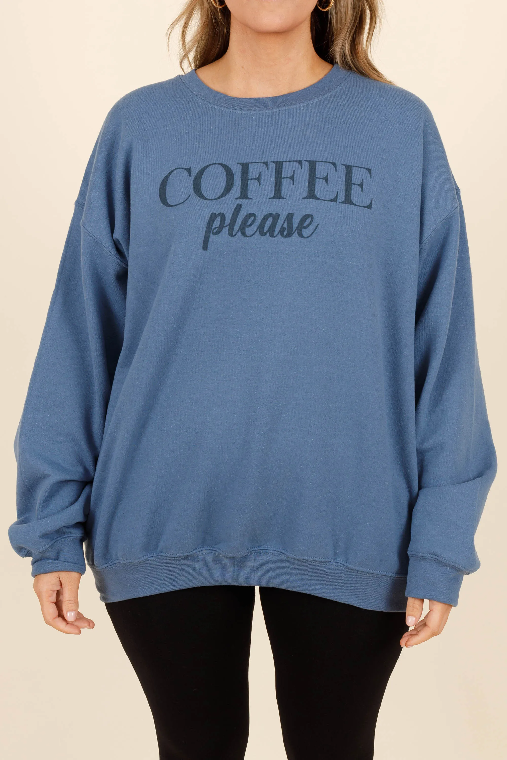 Coffee Please Sweatshirt, Indigo Blue